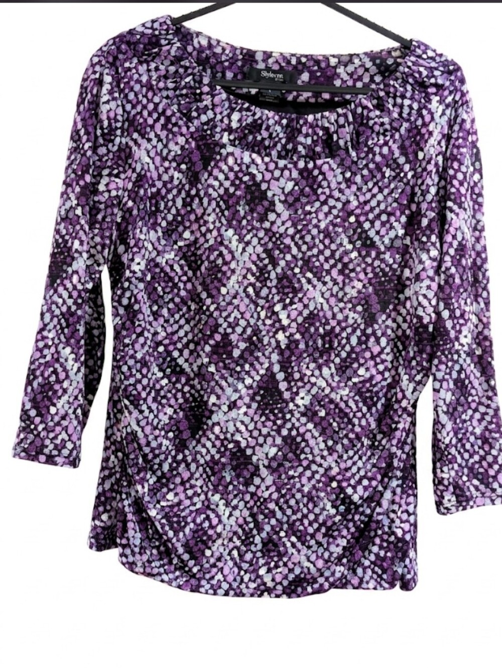 Style & Co. Multi-Purple Printed 3/4 Sleeve Top, Size Large Petite, Fully Lined